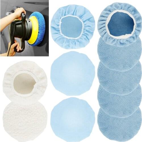 Polisher Pad Bonnet 10Pcs (9 To10 Inches) Waxers Bonnet Set Car Polishing Fabric Woolen Microfiber Pad Kit Mix Pack of Non-Woven