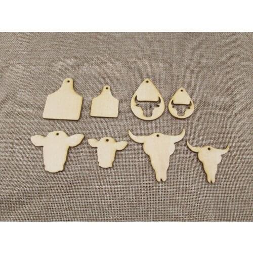 Unfinished Laser Cut Wooden Earrings Blank Pendant Wood Home Animal Bull Cow Shapes For DIY Jewelry Project Making