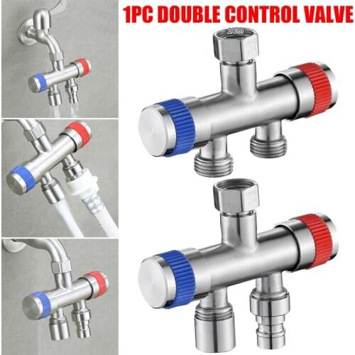 Stainless Steel 1 In 2 Out 2 Way Water Spliter Faucet Hose Bibb for Washing Machine _WK