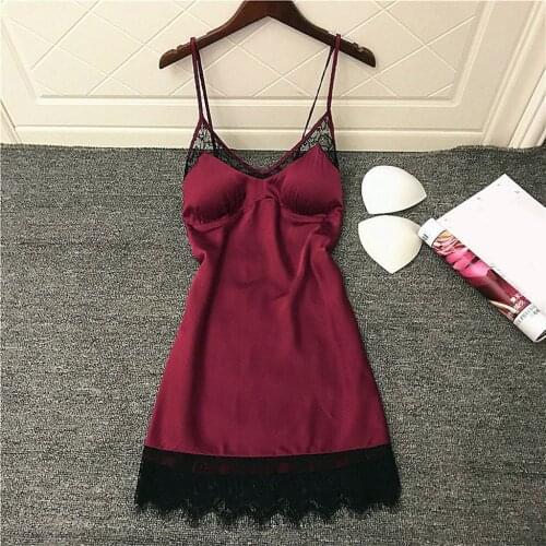 Womens Sexy Lace Night Dress Lingerie Sleepwear Ladies Silk Satin Camisole Sexy Nightgown Solid Plus Size Nightdress Nighty 3XL