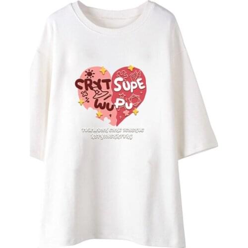 2021 Summer New Style Fun Printing Large Size Loose Korean Short-sleeved T-shirt Trendy Fashion Top Womens Clothing