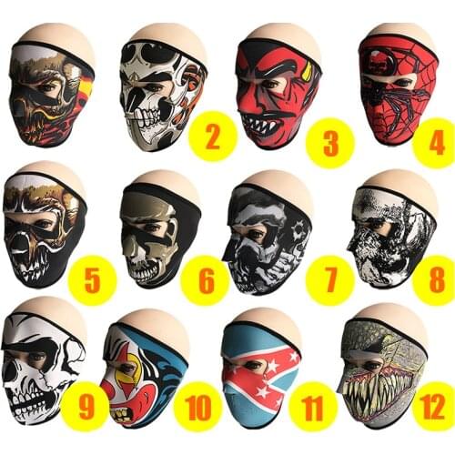 Novelty Masked Riding Ski Hat Waterproof fabric cap Adjustable Velcro Ghost Face Full Face Mask Horror Skull Game Keep warm Mask