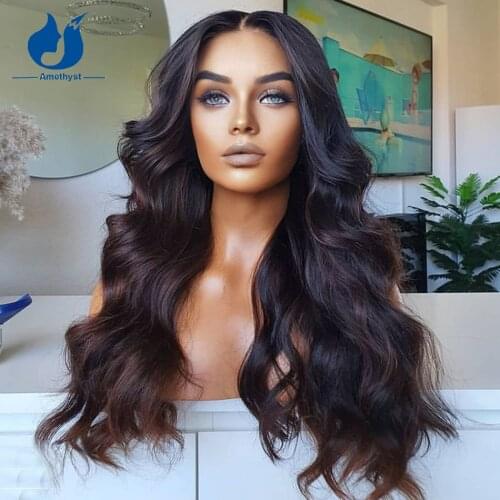 Amethyst Wave Highlight Human Hair Wigs Brazilian Remy 5.5x4.5 Pu Silk Base Closure Lace Wigs Pre Plucked For Black Women