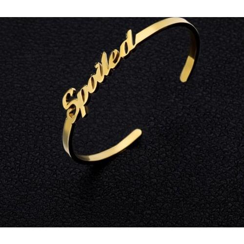 Cusyomized Name Personalized Name Bracelets Bangles For Women Men Jewelry Stainless Steel Adjustable Open Custom Nameplate