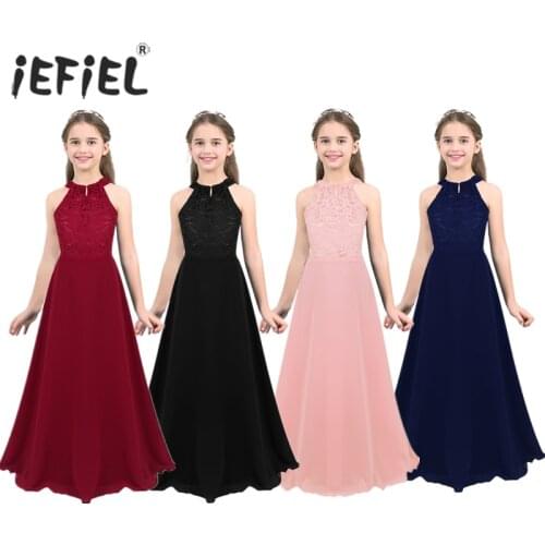 Little Girls Flower Girl Princess Dress Wedding Bridesmaid and Birthday Party Formal Dresses Floor-Length Lace Chiffon Costome