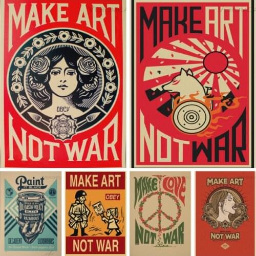 Make Art Not War Poster Vintage Print Canvas Paintings Home Wall Decoration Wall Retro Picture for Living Room Bedroom Decor