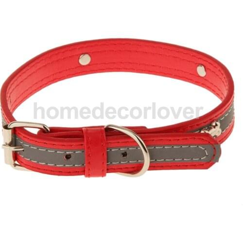 Adjustable Puppy PU Leather Bone Reflective Safety Buckle Dog Collar