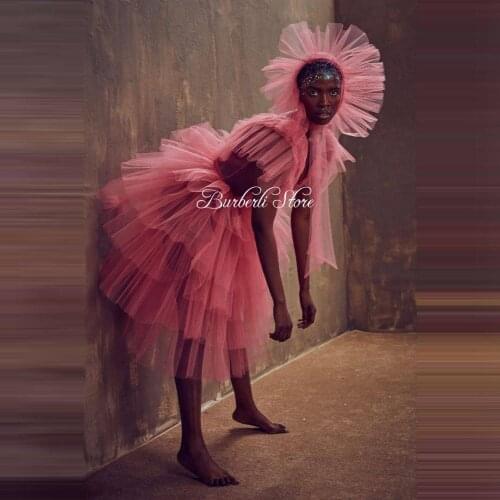 Chic Tiered Tulle Women Dress Mid-Calf V Neck Sleeveless See Thru Mesh Prom Party Dresses Sexy Event Gowns