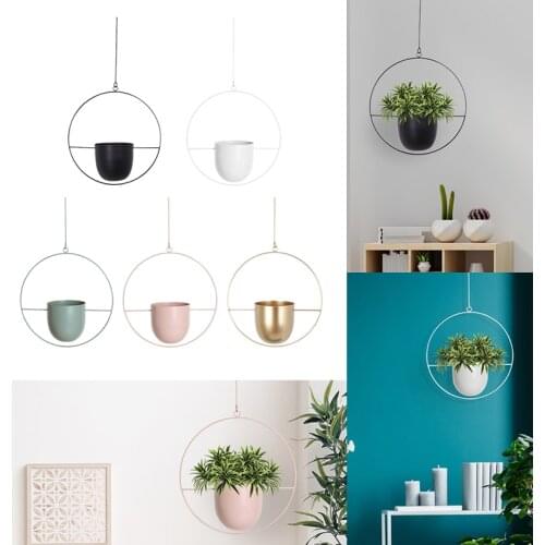Nordic Hanging Metal Iron Plant Flower Pots Holder Garden Balcony Succulent Wall Mount Hanger Swinging Basket Bedroom Decoration