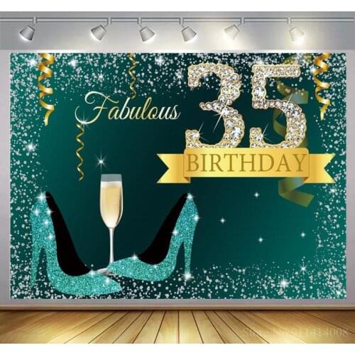 Fabulous 35th 45th 55th Women Birthday Party Backdrops Photography Emerald Green Glitter Silver Diamond Wine Table Backgrounds