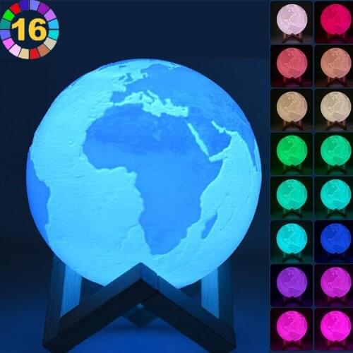 LED Night Light 3D Print Earth Globe Lamp 16 Colors Dimmable USB Rechargeable Remote Touch Control Table Lamp for Kids Gifts