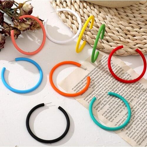 Bohemia Acrylic Candy Hoop Earrings For Women New Korean Blue Holiday Letter C Shape Exaggerated Earrings S925 Sliver Needle