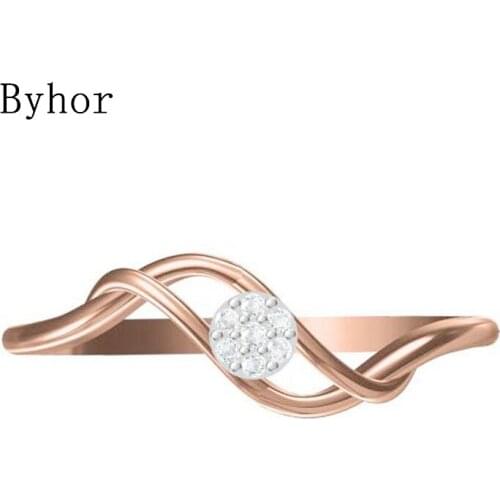 Byhor Solid 14K White+Rose Gold 0.031ct H/SI Natural Diamonds ring Women Fine Jewelry Trendy Wedding Band Diamond кольцo кольцa