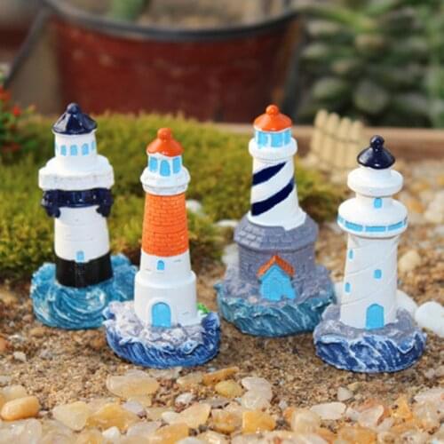 ZOCDOU 1 Piece Mediterranean Style Lighthouse Small Statue Figurine Crafts Figure Ornament Miniatures DIY Home Decoration