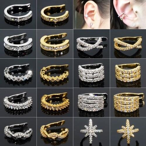 1PC Ear Cartilage Clip Adjustable Illusion Faux Piercings Ear Earring Crystal Star Ear Cuff No Hole Non Piercing CZ Body Jewelry
