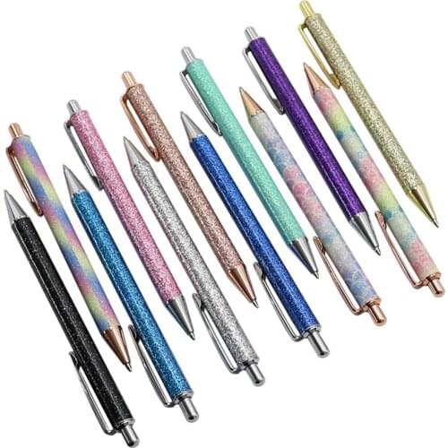 1 Pcs New Flash Crystal Pen Metal Pendant Ballpoint Pen Bullet 1.0mm Nib Black Refill Superior Office Writing Pen