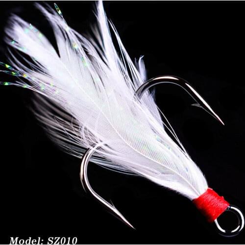 Lot 20pcs Fish hook 2 4 6 8 10# Black Fishing Hooks with Feather Fly Fishing Tackle High Carbon Steel Barbed Sharp Hooks SZ010