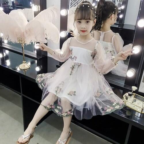 2021 Lace Dress Girls Spring Summer Elegant Princess Dress Party Long Sleeve Children Girls Clothes For 2-10 Years
