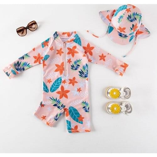 2021 Fashion Swimming Set For Kids Baby Girl Swimwear Surf Suit bathing Pool Beach Swimwear+Cap Outfit