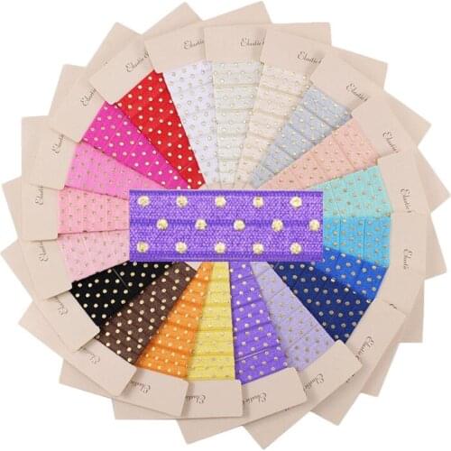 5/8" Gold foil polka dots FOE fold over elastic printed dot ribbon for hair ties accessory welcome custom printed