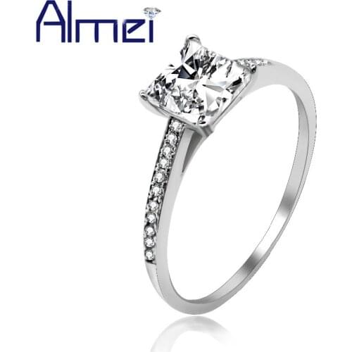 Almei 40% Engagement Silver 925 Crystal Rings For Women With Cubic Zirconia Sterling Silver Ring Costume Jewelry With Box LJ078