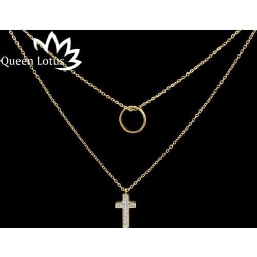 Queen Lotus 2019 New Cross Pendant Necklace Chain For Women Doule Layers Sweater Chain