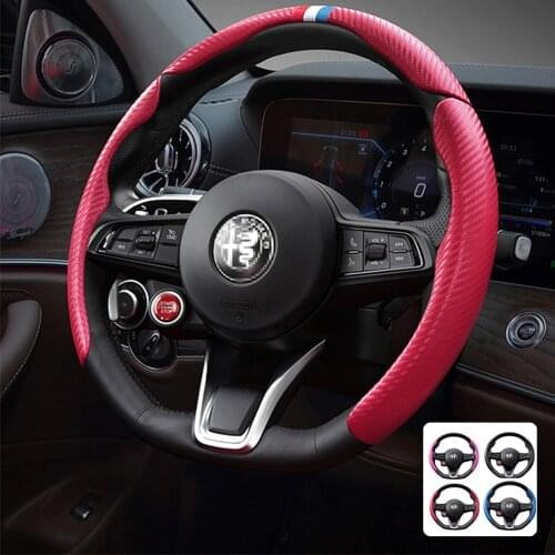 Car Steering Wheel Carbon Fiber Texture Cover Anti Slip Protective Sticker For Alfa Romeo Giulia Stelvio Auto Tuning Accessories