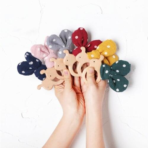Baby Teether Wooden Rodent Beech Ring 1PC Bunny Ear Bee Rabbit Cotton Bow BPA Free Childens Goods Teething Toys