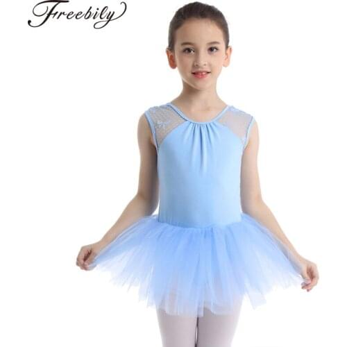 Kids Girls Professional Ballet tutu Dress Ballerina Party Costumes Lace Splice U-shaped Back Ballet Dance Leotard Dress for Girl