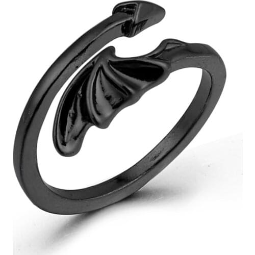 GEOMEE 1PC Punk Black Devil Wing Open Ring For Women Men Simple Personality Arrow Feather Lover Ring Jewelry Anillo R60-2