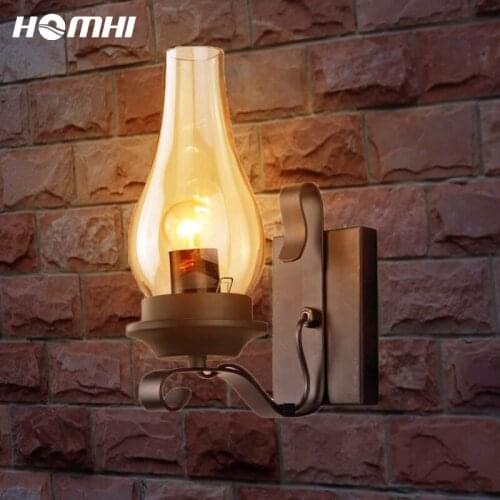 Retro wall lamp for home bedroom bed decorative led lights country humans glass shade American kerosene Candlestick retro lamp