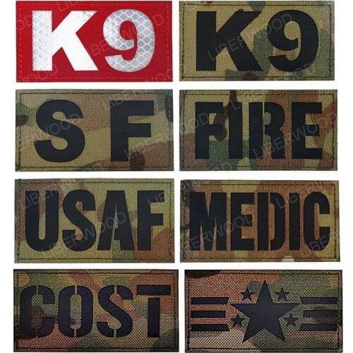 K9 MEDIC Multicam Infrared Reflective Patch SF USAF FIRE CP Tactical Hook Loop Badge DIY Patches for Clothing Parche Militar