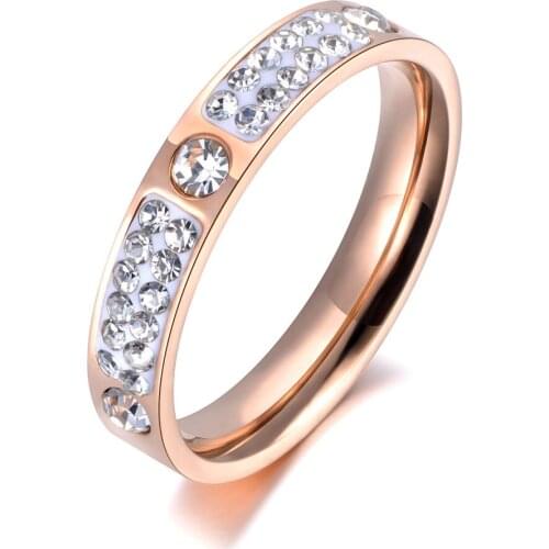 Classic Rose Gold Color Titanium Steel Rings Micro Rhinestone Wedding Engagement Ring Jewelry For Women Anillo R19010