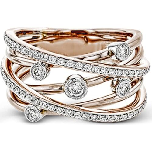 Huitan Delicate Multi-strand Cross Design Women Ring Daily Fashion Accessories Anniversary Birthday Love Day Gift Shine CZ Rings