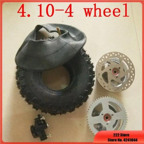 4.10/3.50-4 410/350-4 4.10-4 tires wheels 4 inch hub Rim+4.10-4 tyre inner tube+Brake disc +Sprocket +Brake pump fits ATV Qua