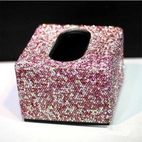 Tissue Box Paper Towel Case for Women Girl Luxury Shiny Crystal Small Size Car Tissue Box Pink Gold Purple White Home Office Use