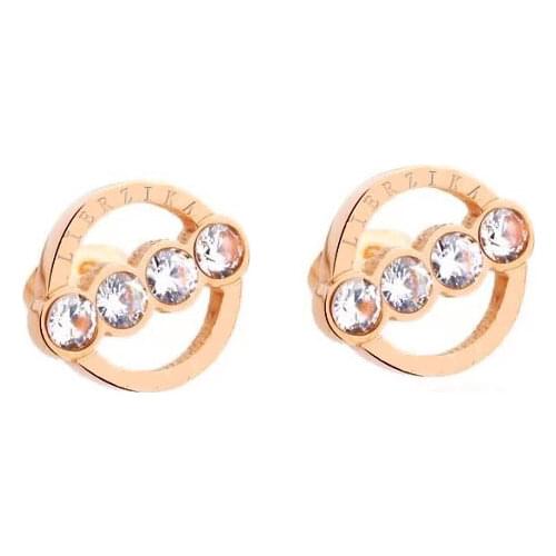 Lierzika brand stainless steel hollow 4 stone round earrings