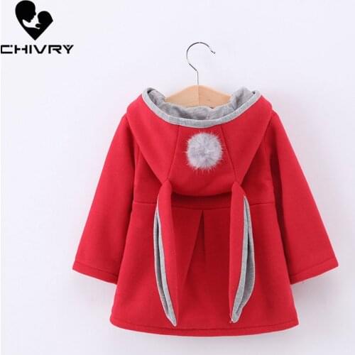 New 2020 Baby Girls Autumn Winter Fashion Coat Kids Children Cute Rabbit Ears Hooded Solid Jackets Girls Outerwear Clothing