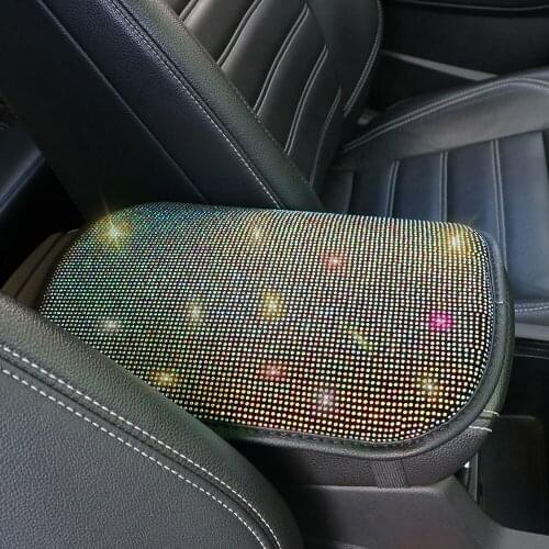 LEEPEE Cars Storage Carpet Protector Rhinestone Crystal Auto Armrests Cover Pad Car Armrest Mat Vehicle Arm Rest Box Cushion