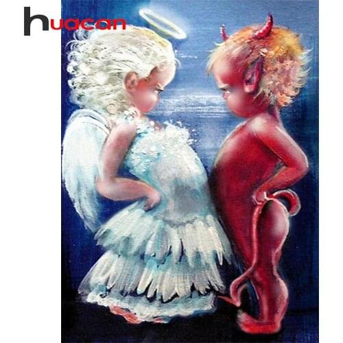 Huacan 5d DIY Diamond Painting Rhinestones Boy Girl Angels Mosaic Embroidery Kits Cross Stitch Portrait Modular Pictures