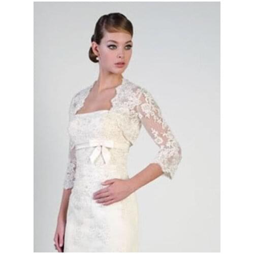 2019 NEW White Ivory Lace Shawl Bolero Wedding Jacket Bridal Size 3/4 Sleeve