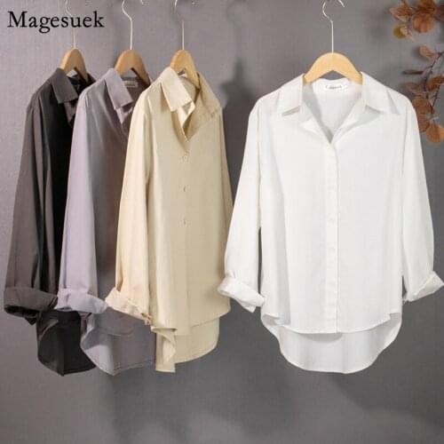 New Arrival Korean Retro Women Blouses Tops 2021 Autumn Cotton Shirt Female Fashion Office Lady Loose Blouse Women Clothes 15992