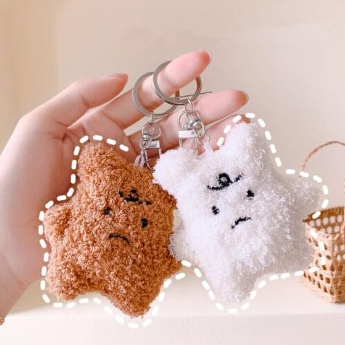 Frustrated Ins Bear Plush Keychain Student Bag Pendant Car Key Ring Girl Decoration Accessories Gift