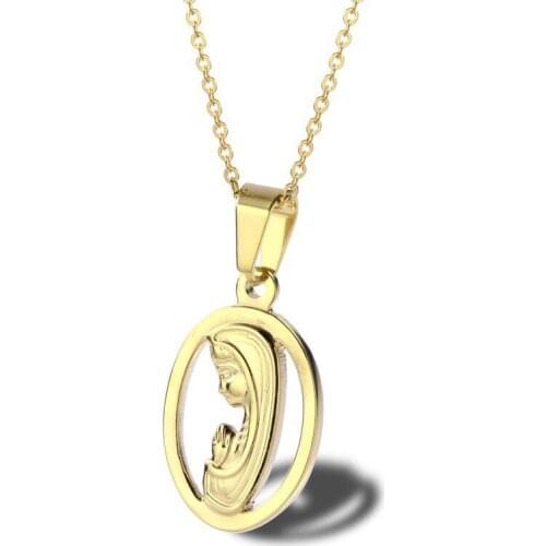 RIR Delicate Oval Shape Virgin Mary Necklace Gold Stainless Steel With Chain Charm Catholic Christian Necklaces Jewelry