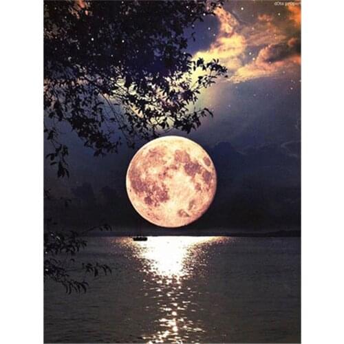 Landscape Moon DIY 11CT Cross Stitch Embroidery Kits Needlework Craft Set Cotton Thread Printed Canvas Home Decoration Sale