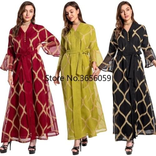 Muslim Dresses for Women Summer Muslim Women Long Sleeve V-neck Plus Size Long Dress Abaya for Women