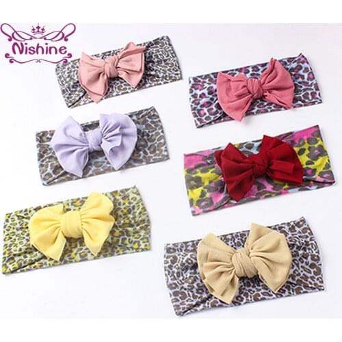 18*9 CM Soft Comfortable Leopard Print Nylon Hairband Double Layer Bowknot Baby Girls Headband Children Headwear Birthday Gifts