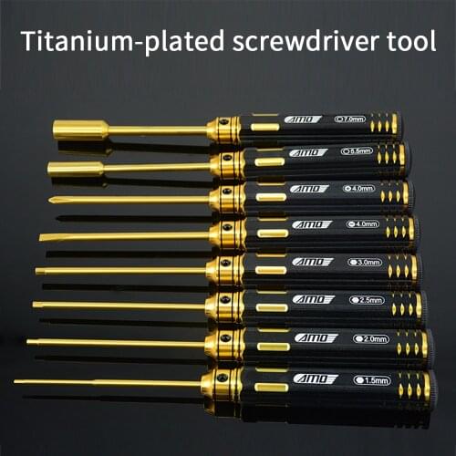 RC Car Repair Titanium-plated Screwdriver tool set 8pcs Allen Screwdriver Slotted Phillips Sleeve M3 M4 7.0 5.5