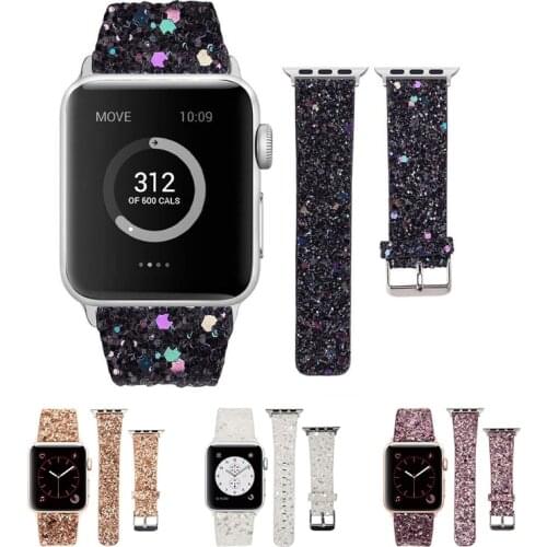 2021 Leather watch strap for Apple Watch Band 38mm 40mm Women watchband 42mm 44mm Genuine ShinyGlitter iWatch Series 6 5 4 3 2 1