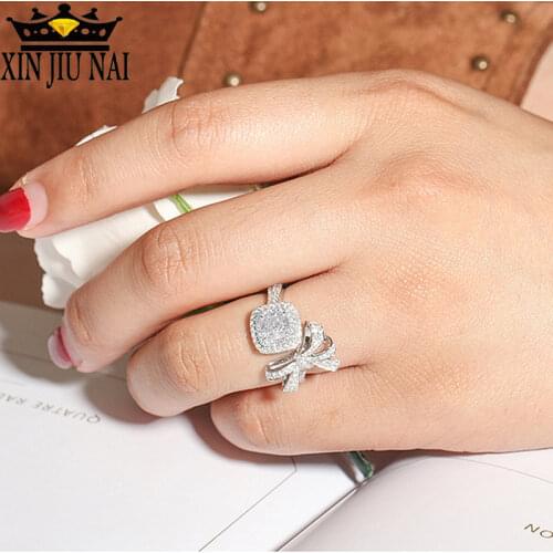 S925 Sterling Silver Moissanite 18K White Gold Group Inlaid Yellow Diamond Bowknot Beautiful Luxury Engagement Wedding Ring